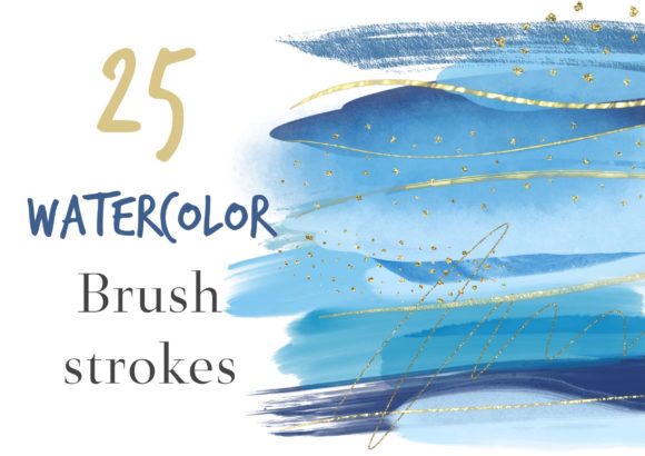 Capturing Winter's Elegance: Blue Watercolor & Gold Glitter Brush Strokes
