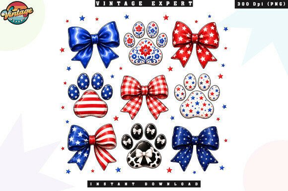 Celebrate in Style with the Americana Dog Paw Se PNG