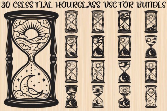 Celestial Sun Moon Hourglass Bundle: Timeless Cosmic Motifs