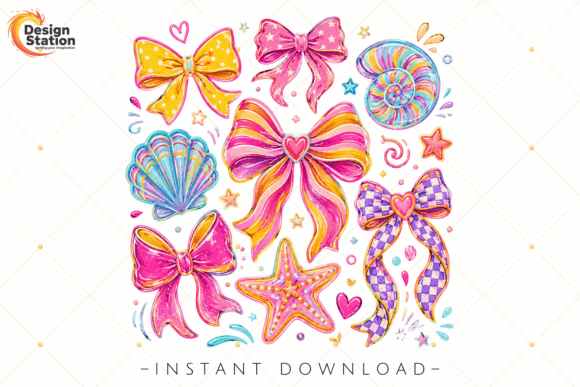 Coquette Summer Bow PNG: A Colorful Beach Aesthetic