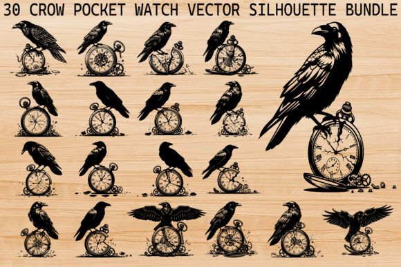 Crow Pocket Watch Silhouettes: Melding Gothic Charm with Timeless Design