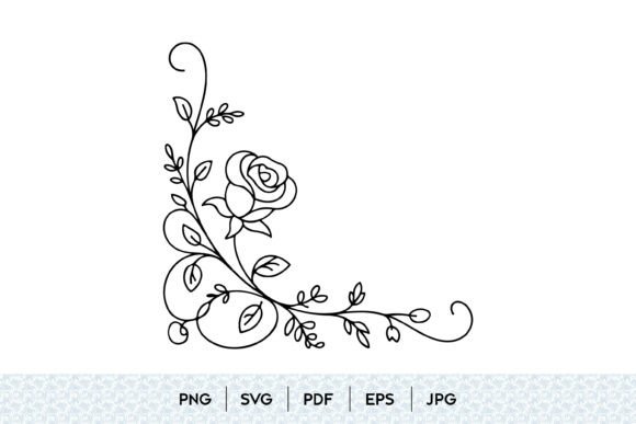 Elegant Rose Floral Corner Line Art for Designers
