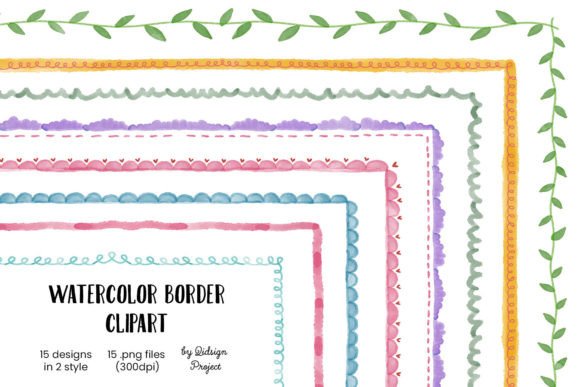 Elevate Your Designs with 15 Doodle Watercolor Border Vol. 2