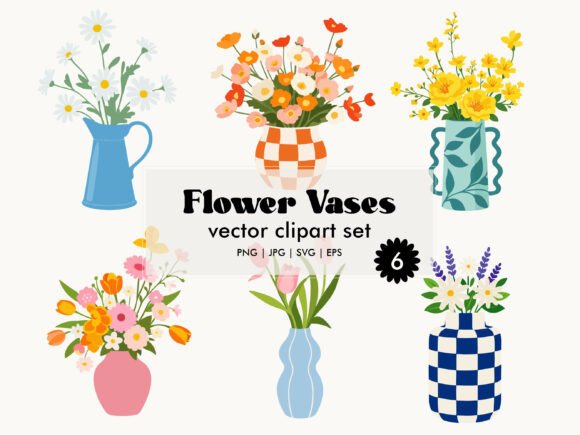 Elevate Your Designs with the Flower Vases Vector Clipart Set