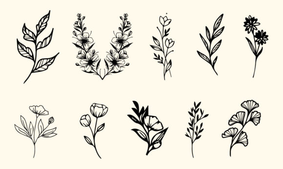 Elevate Your Projects with Hand Drawing Flower Line Art Set Vector