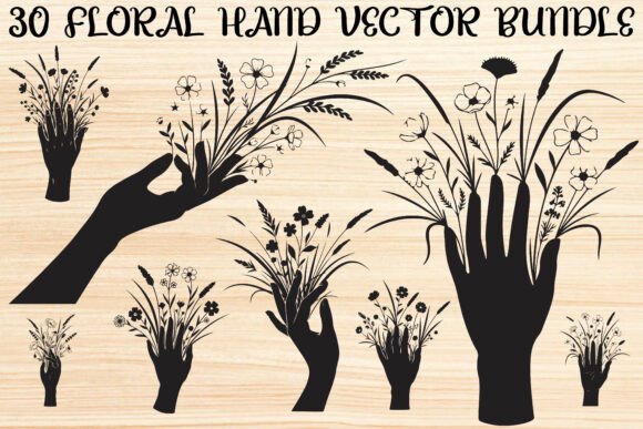 Floral Hand Holding Design Bundle: Botanical Vectors for Crafters