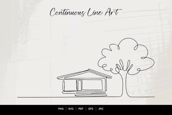 Minimal House Tree Line Art SVG: Modern Design Asset