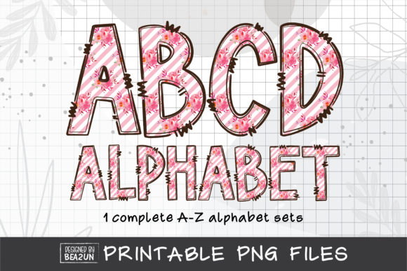 Pink Rose Stripe Alphabet: A Floral Design Asset