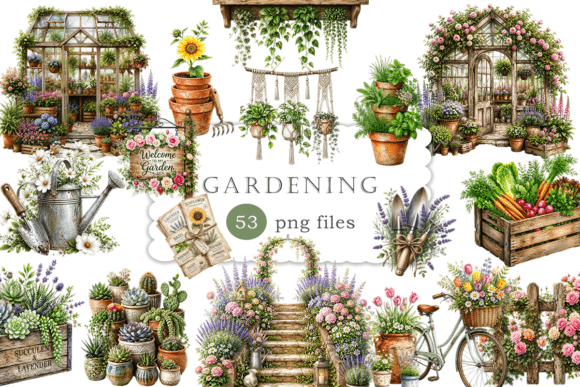 Rustic Gardening Clipart PNG Botanical: A Designer's Toolkit