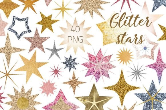 Star Glitter Collection: 40 Sparkling PNGs for Design