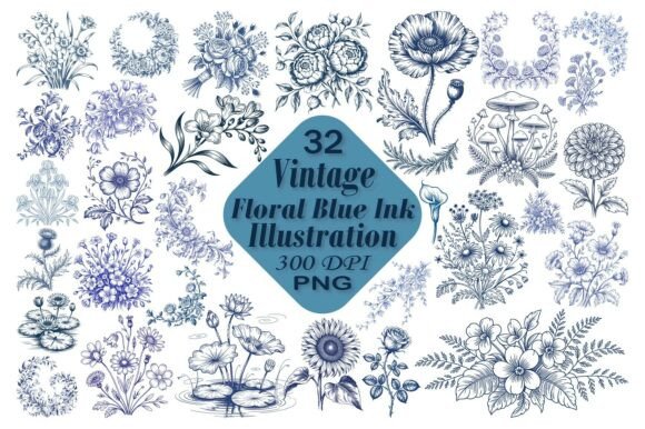 Vintage Floral Blue Ink Illustration: A Designer's Guide