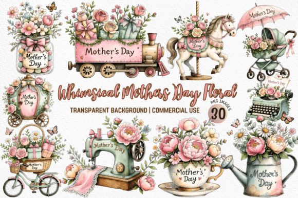 Whimsical Mother's Day Floral Clipart for Designers