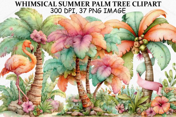Whimsical Summer Palm Tree Clipart for Tropical Designs